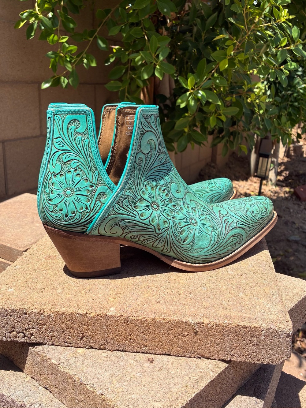 Myra Bag Turquoise Floral Tooled Leather Ankle Booties